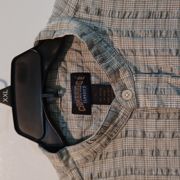 Cambridge Classics (New Deadstock) Lg Lt Olive Grn/blu Checked Band Clr SS Shrt - Picture 4 of 8